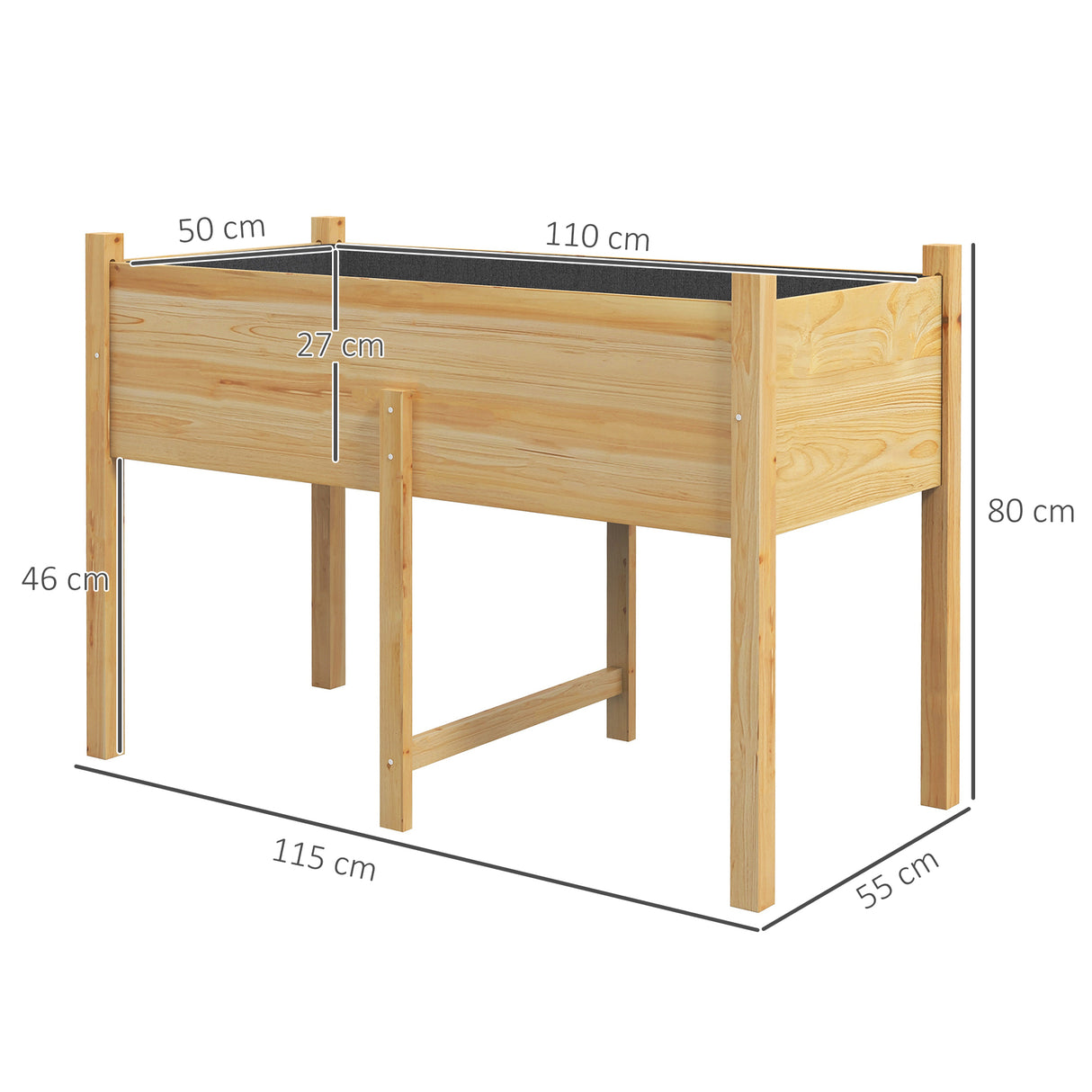 easycomfort easycomfort orto rialzato con 2 fori di drenaggio e sacca in tessuto non tessuto in legno di abete 115x55x80 cm