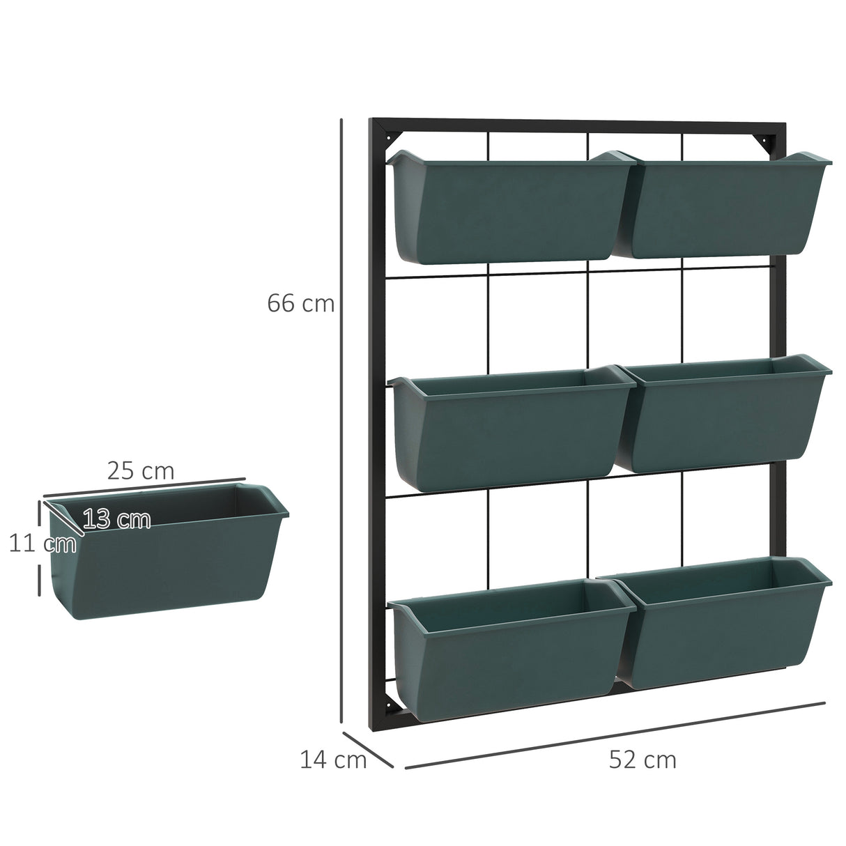 easycomfort easycomfort orto verticale a 3 livelli con 6 vasi in acciaio e plastica 52x14x66cm verde scuro