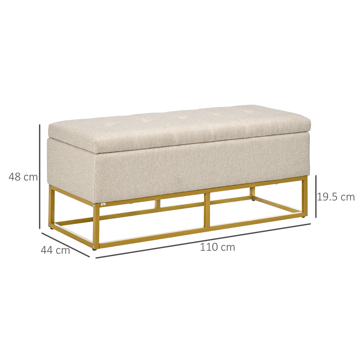 easycomfort easycomfort panca con contenitore in poliestere trapuntata con gambe in acciaio doro 110x44x48cm beige