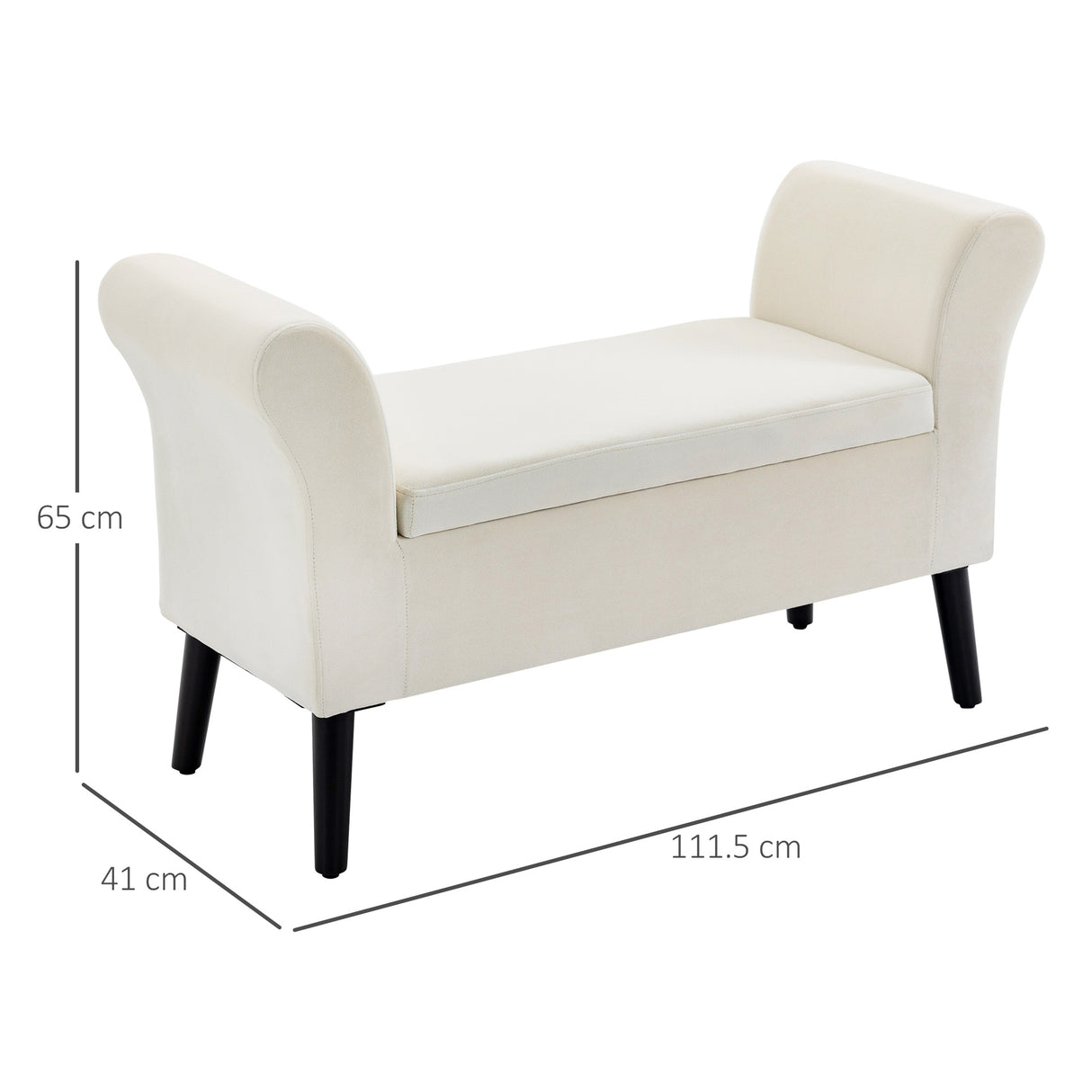 easycomfort easycomfort panca contenitore con braccioli in tessuto effetto velluto e legno 111 5x41x65 cm bianco crema