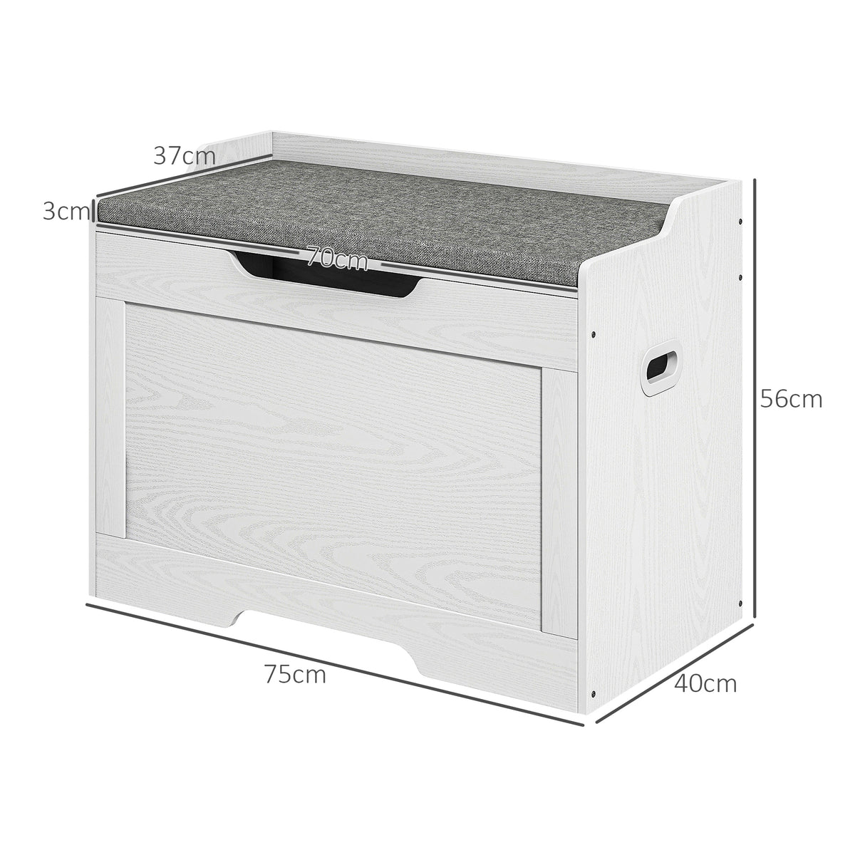 easycomfort easycomfort panca contenitore da 103l multifunzione in legno con cuscino in tessuto 75x40x56cm bianco