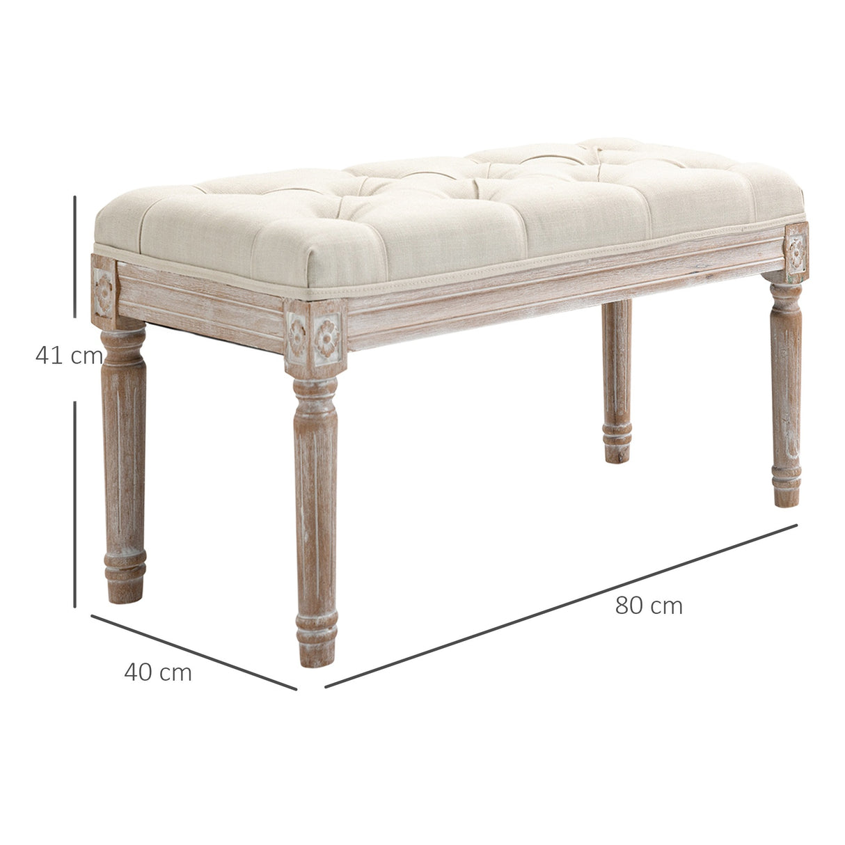 easycomfort easycomfort panca fondo letto imbottita con rivestimento effetto lino e gambe in legno 80x40x41cm beige