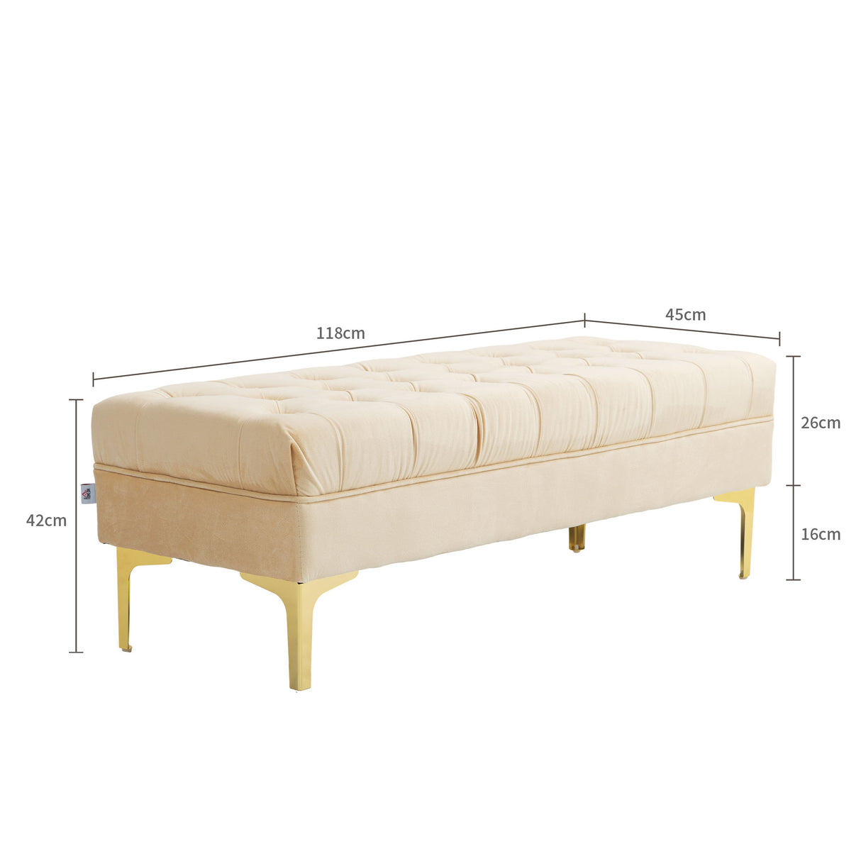 easycomfort easycomfort panca fondo letto imbottita con rivestimento trapuntato in tessuto effetto velluto 118x45x42 cm beige