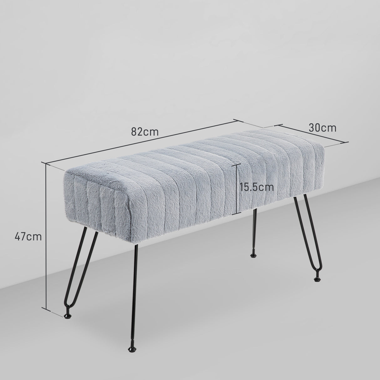 easycomfort easycomfort panca fondo letto imbottita in peluche legno e metallo 82x30x47 cm grigia e nera