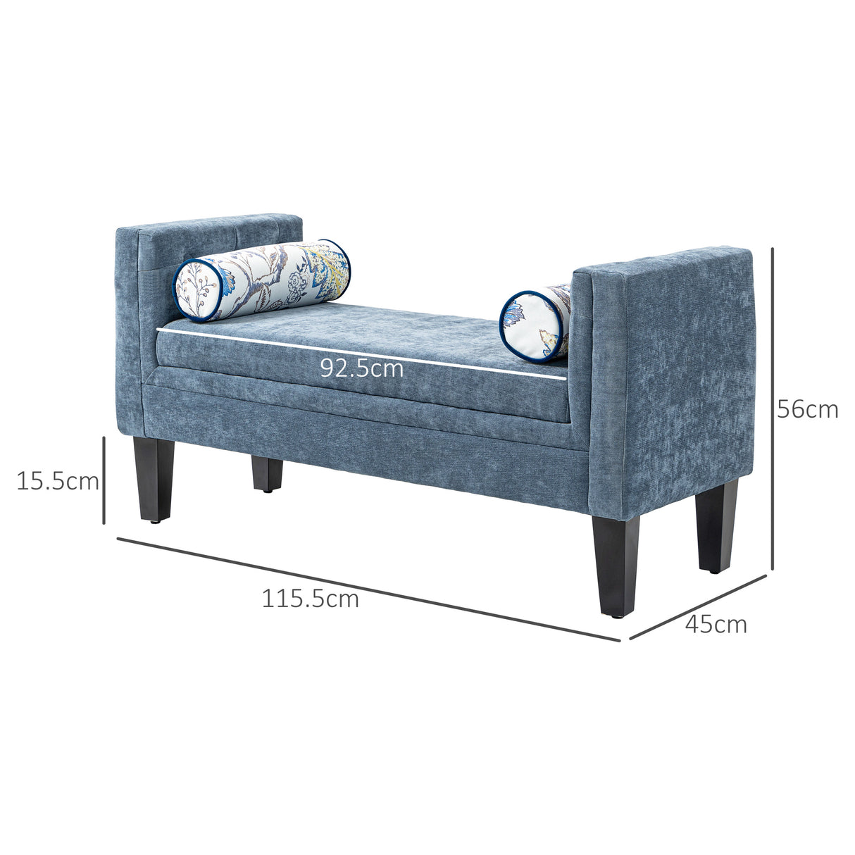 easycomfort easycomfort panca fondoletto con braccioli trapuntati e 2 cuscini in ciniglia e legno 115 5x45x56 cm grigio e nero