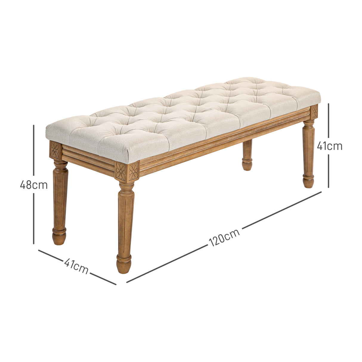 easycomfort easycomfort panca fondoletto imbottita con seduta trapuntata a bottoni in tessuto e legno 120x41x48cm crema