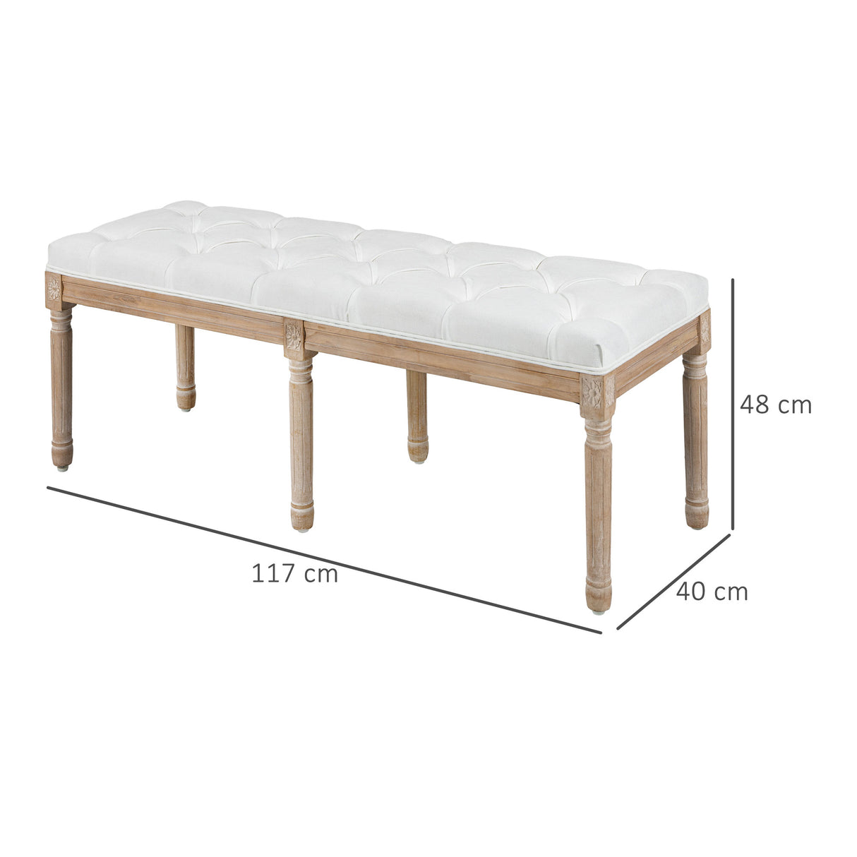 easycomfort easycomfort panca fondoletto imbottita stile vintage in tessuto e gambe in legno 117x40x48 cm crema