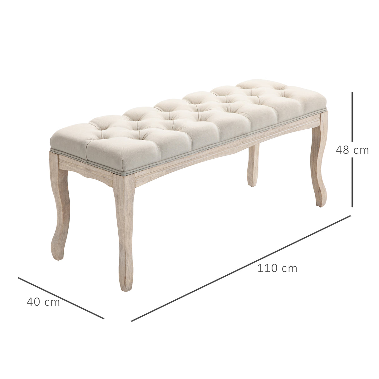 easycomfort easycomfort panca fondoletto vintage con seduta imbottita in tessuto e gambe in legno 110x40x48cm beige