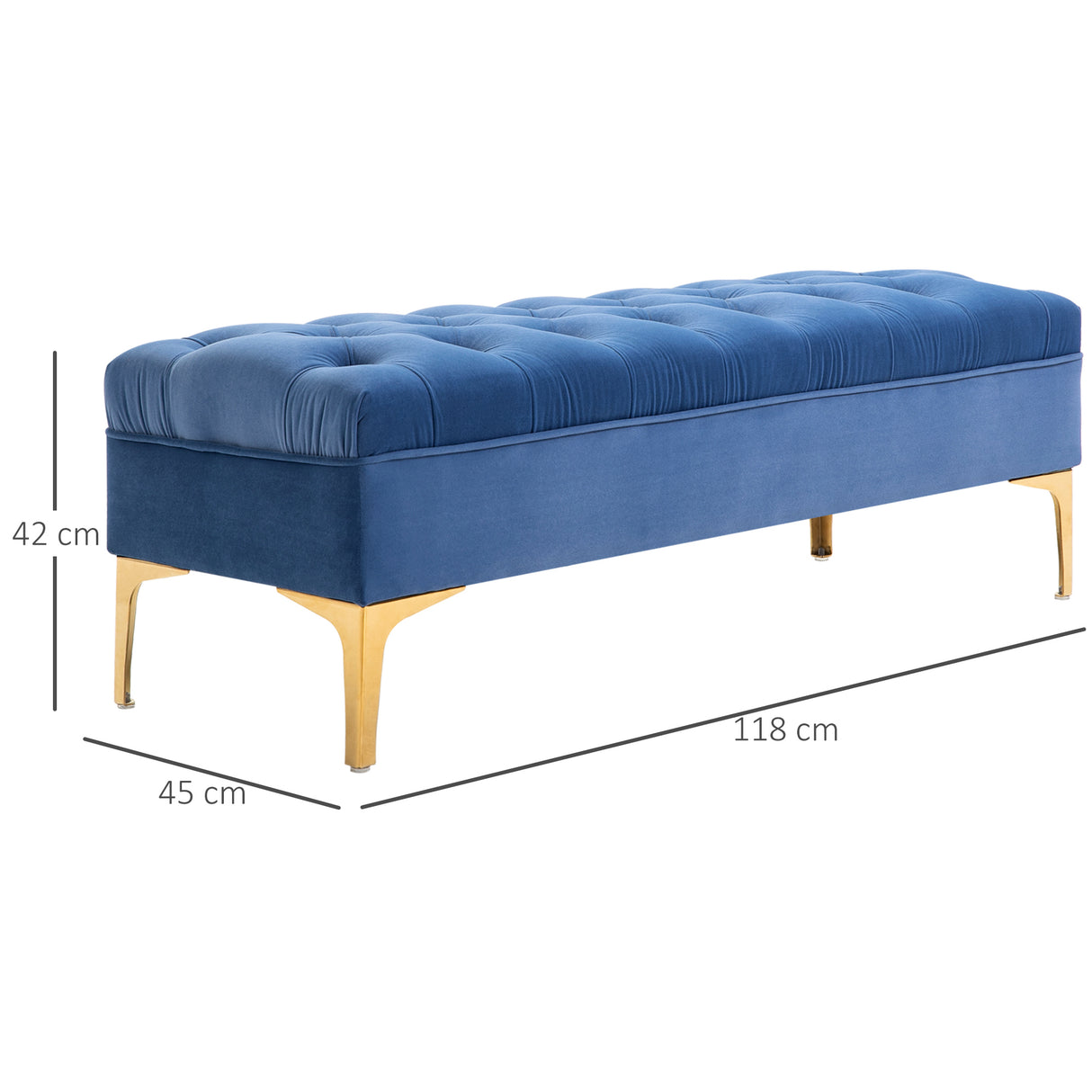 easycomfort easycomfort panca imbottita fondoletto in tessuto vellutato e base in metallo dorato 118x45x42 cm blu