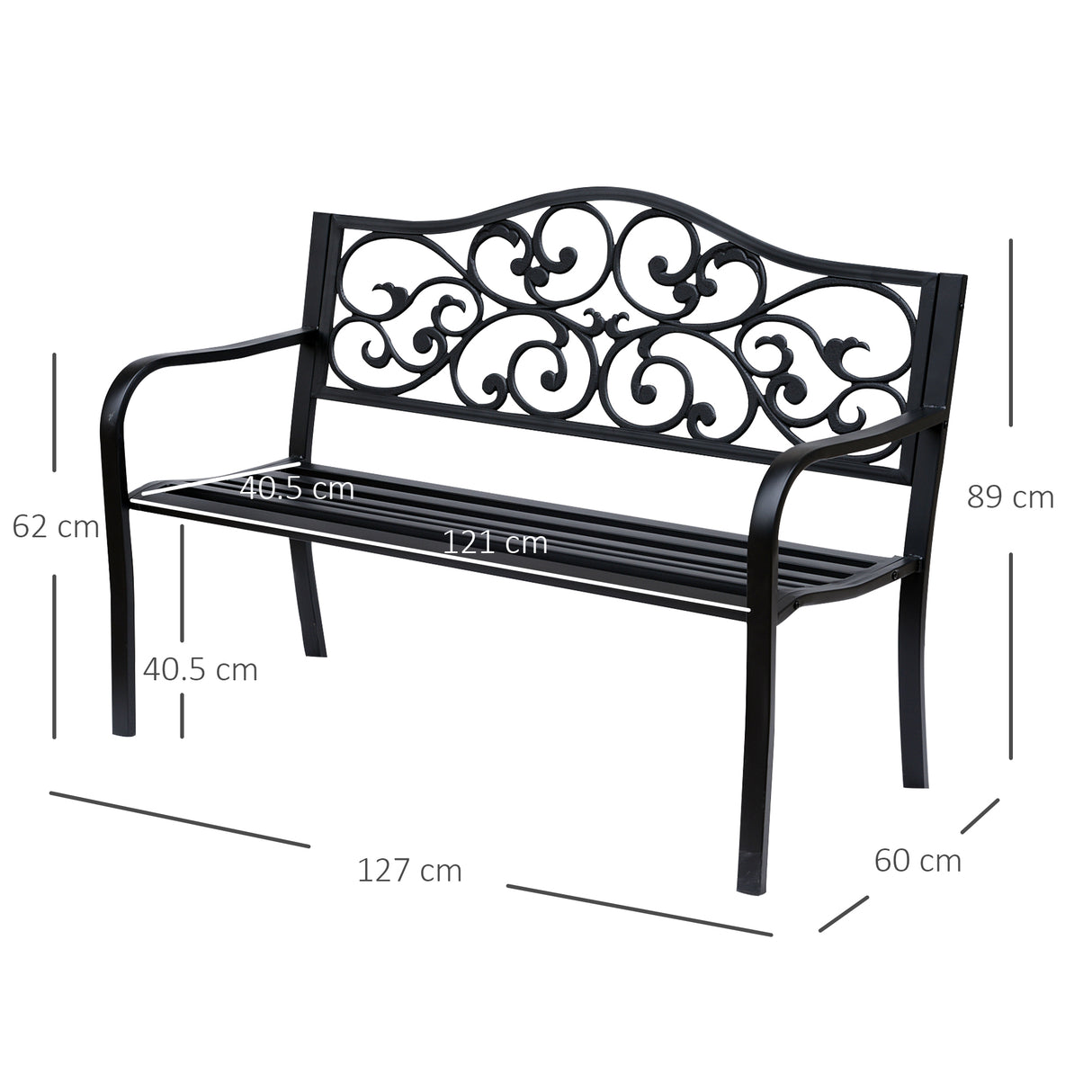 easycomfort easycomfort panchina da giardino 2 posti con schienale decorato in ghisa e metallo 127x60x89cm nero