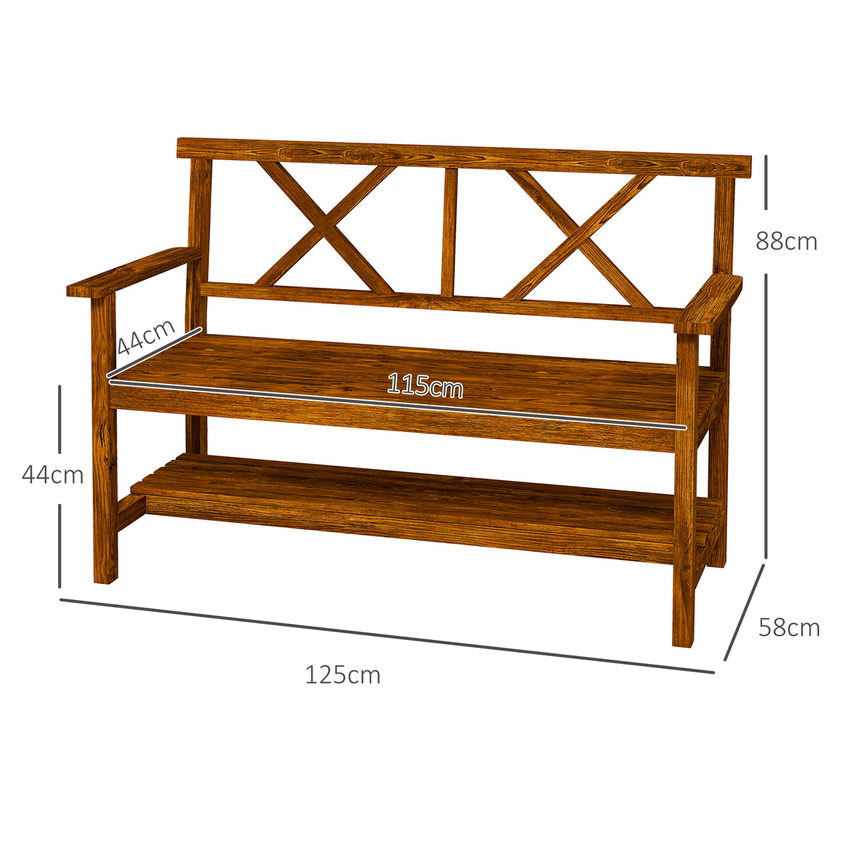 easycomfort easycomfort panchina da giardino 2 posti in legno con ripiano e braccioli 125x58x88cm legno