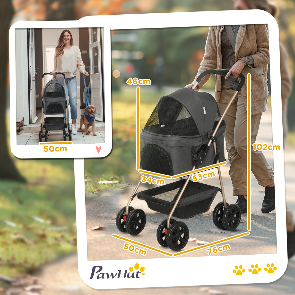 easycomfort easycomfort passeggino per cani 3 in 1 pieghevole con borsa trasportino e cestino inferiore grigio