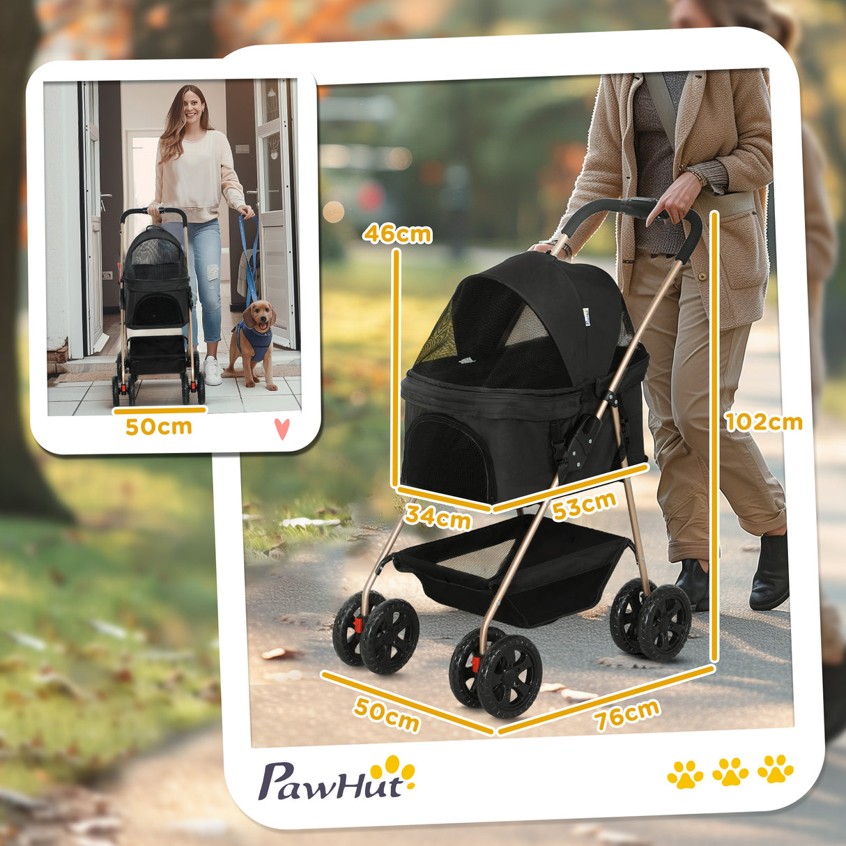 easycomfort easycomfort passeggino per cani 3 in 1 pieghevole con borsa trasportino e cestino inferiore nero