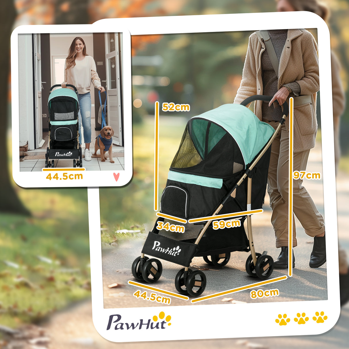 easycomfort easycomfort passeggino per cani piccoli pieghevole con copertura antipioggia cestino e guinzaglio integrato verde