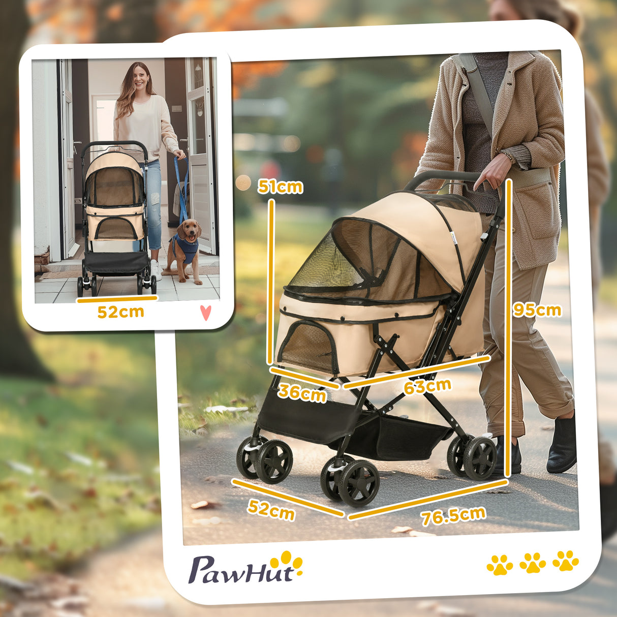 easycomfort easycomfort passeggino per cani piccoli pieghevole con maniglione girevole ruote con freni e cestino marrone