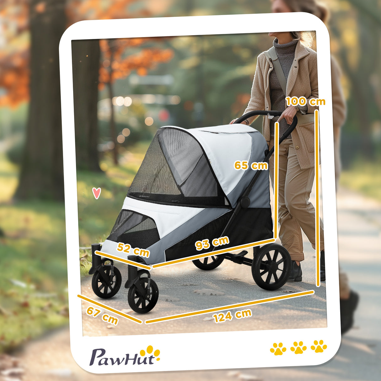 easycomfort easycomfort passeggino per cani taglia grande pieghevole con finestre a rete cuscino e guinzagli 124x67x100 cm grigio