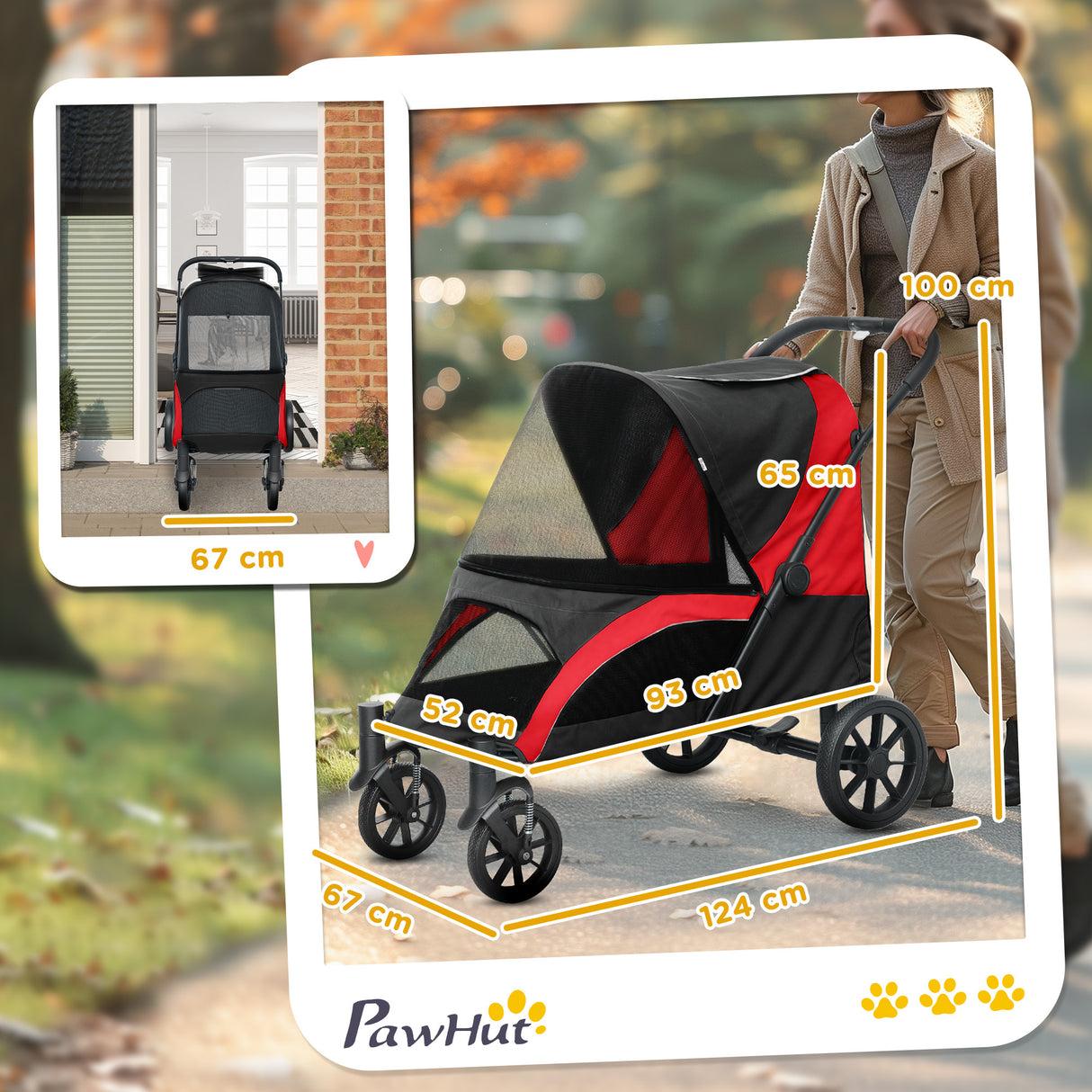 easycomfort easycomfort passeggino per cani taglia grande pieghevole con finestre a rete cuscino e guinzagli 124x67x100 cm nero