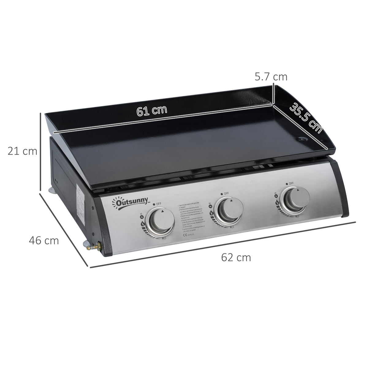 easycomfort easycomfort piastra barbecue a gas antiaderente da tavolo con 3 bruciatori da 3kw 62x46x21cm nero