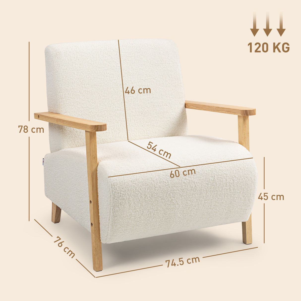 easycomfort easycomfort poltrona da salotto in tessuto sherpa con braccioli e gambe in legno stile nordico crema