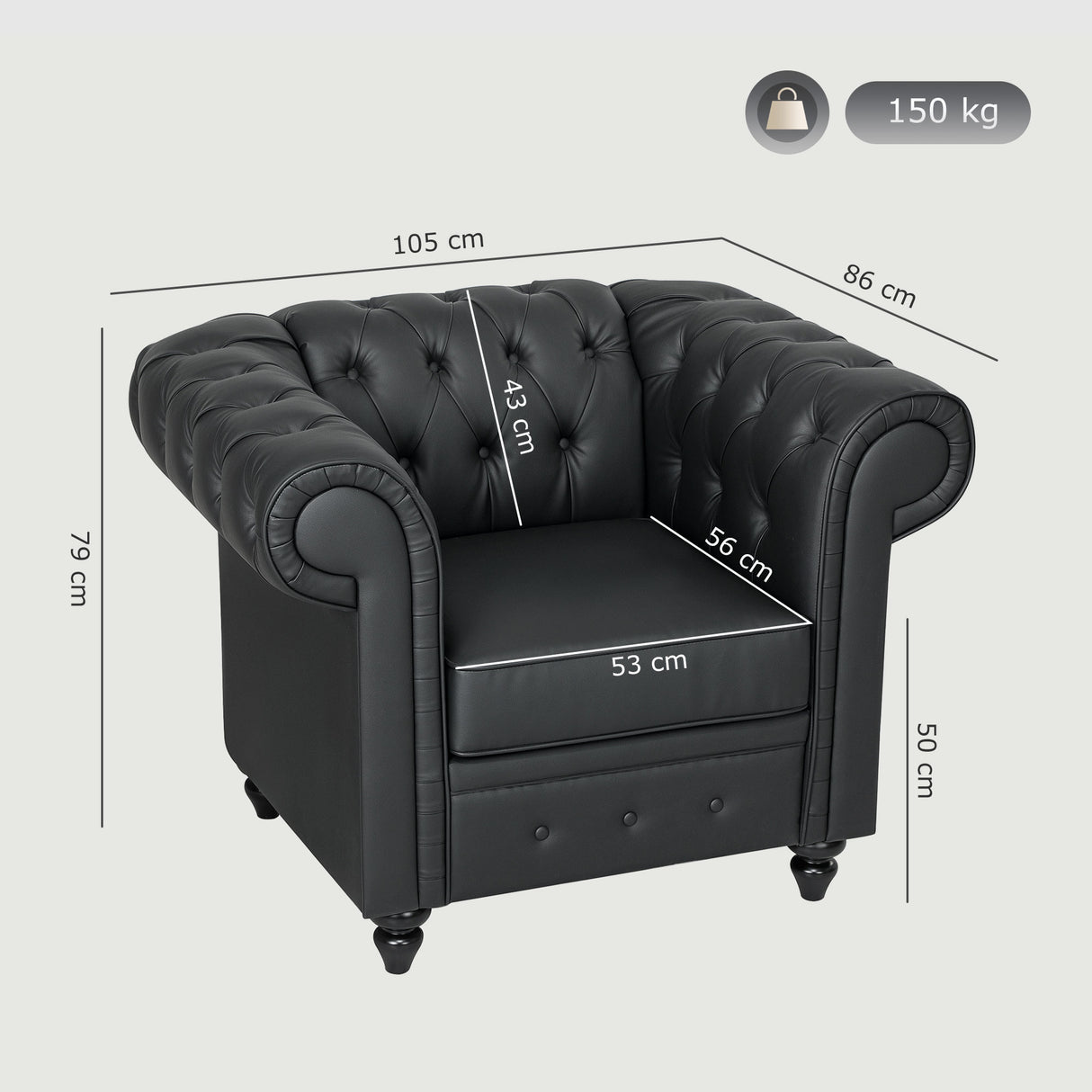 easycomfort easycomfort poltrona da salotto stile chesterfield in finta pelle pu con gambe in legno nero