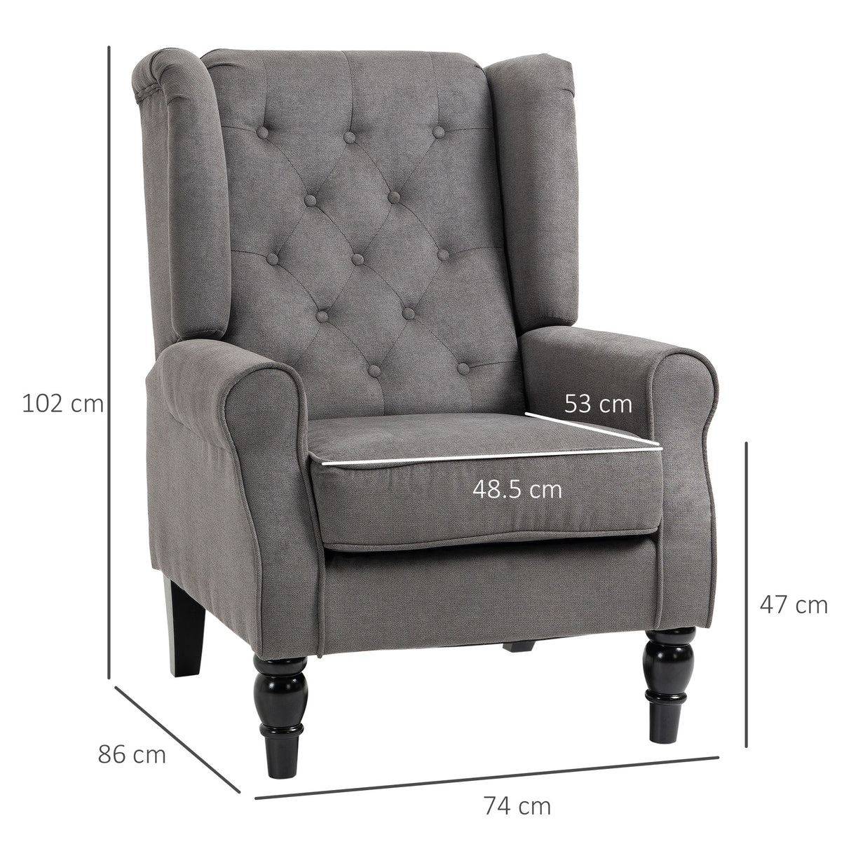 easycomfort easycomfort poltrona da salotto stile francese con gambe in legno e cuscini sfoderabili 74x86x102 cm grigio
