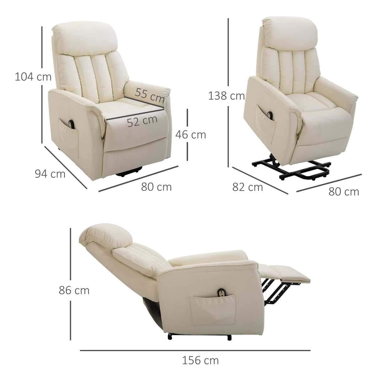 easycomfort easycomfort poltrona elettrica alzapersone reclinabile 145 poltrona relax elettrica in pelle pu con telecomando tasche laterali e poggiapiedi integrato crema ean 8055776913964