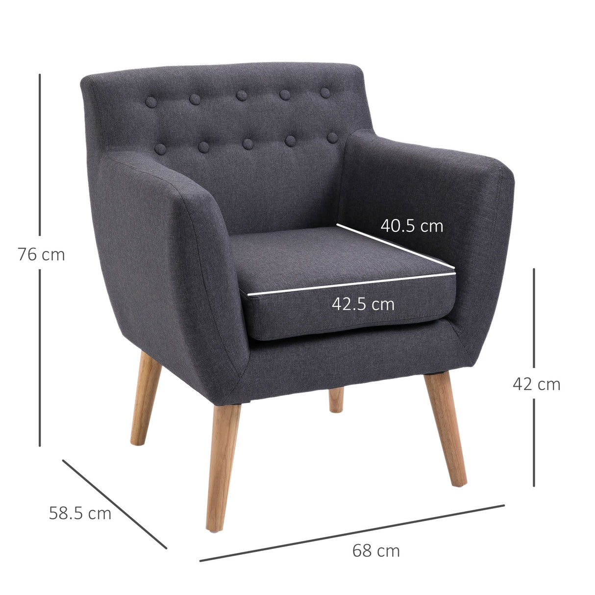 easycomfort easycomfort poltrona imbottita moderna poltroncina da camera soggiorno con braccioli tessuto legno 68 58 5 76cm grigio scuro ean 8055776916040
