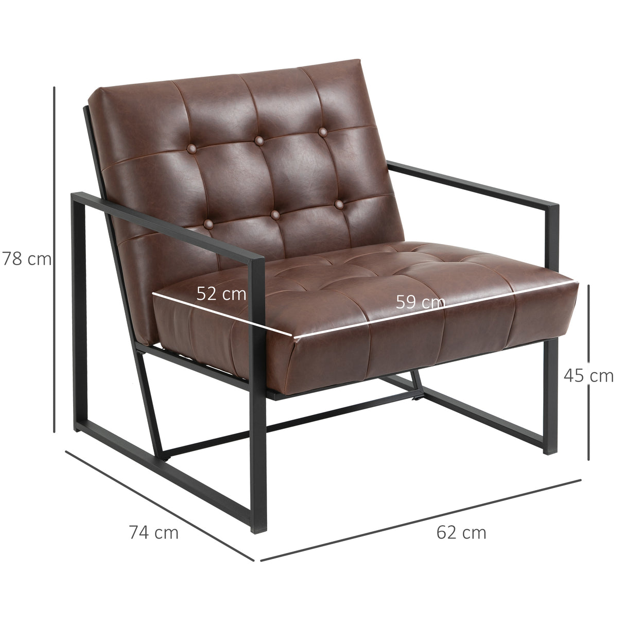 easycomfort easycomfort poltrona imbottita stile industriale trapuntata a bottoni arredamento moderno poltroncina da ingresso in metallo e pu 75x81x78cm marrone