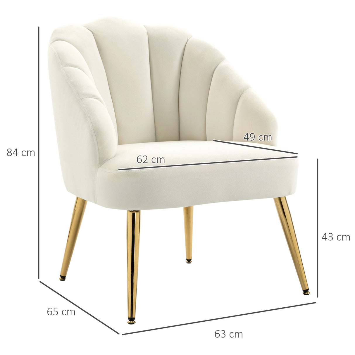 easycomfort easycomfort poltrona in velluto imbottita con schienale a conchiglia e gambe in acciaio per camera e salotto 63x65x84cm crema