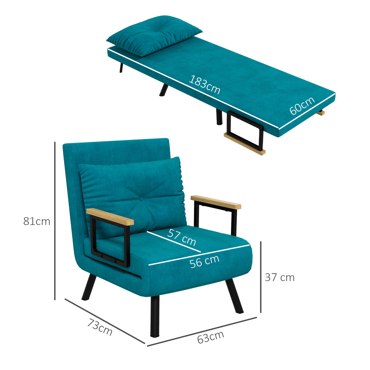 easycomfort easycomfort poltrona letto 3 in 1 con schienale reclinabile in 5 posizioni e cuscino 63x73x81 cm blu scuro