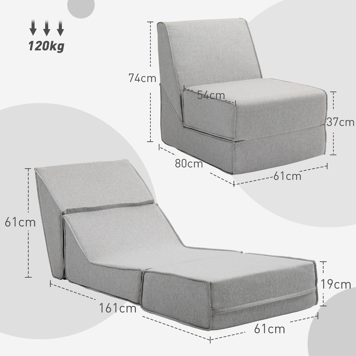 easycomfort easycomfort poltrona moderna da pavimento convertibile in chaise longue in tessuto grigio chiaro