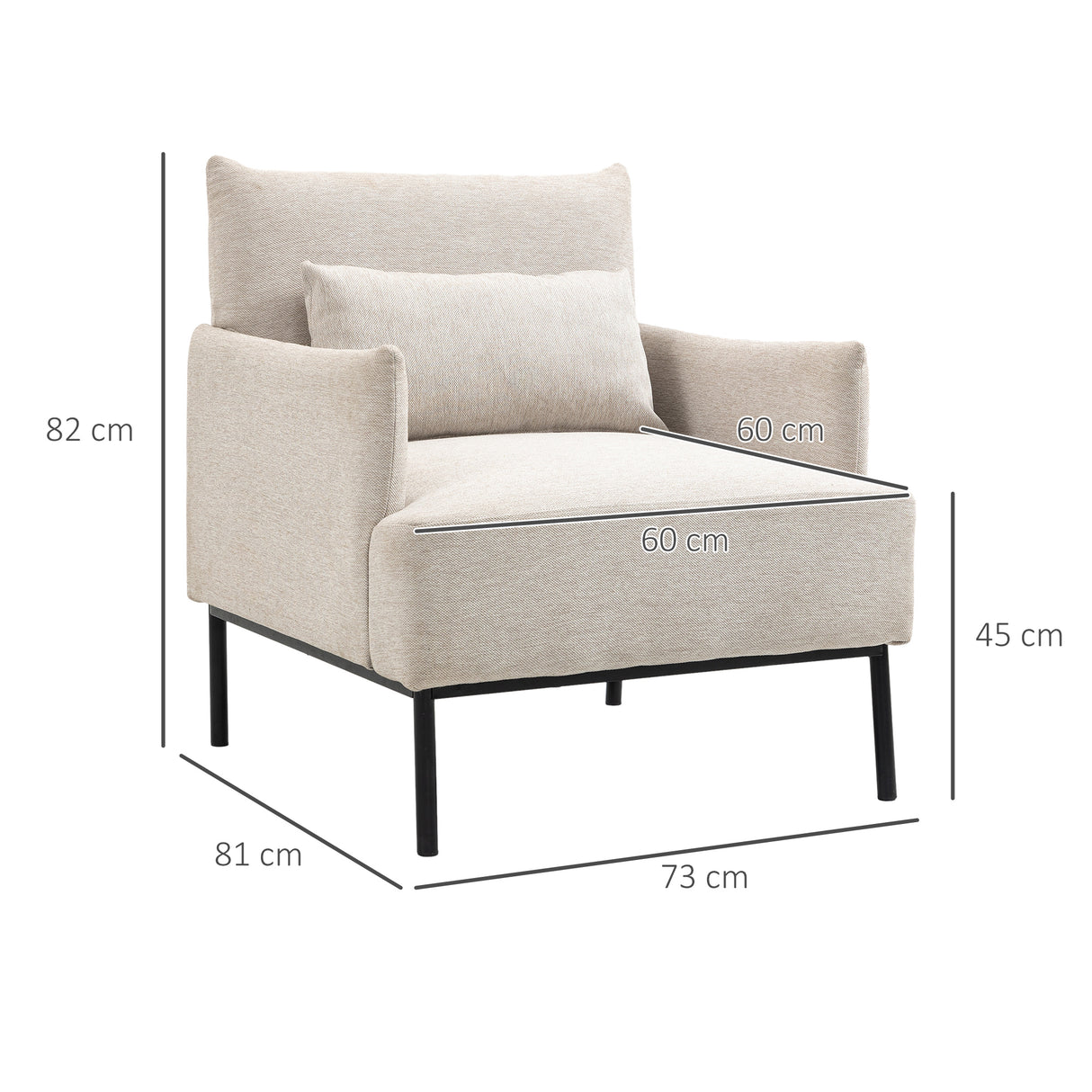 easycomfort easycomfort poltrona moderna darredo con cuscino extra in tessuto effetto lino e acciaio 73x81x82 cm bianco crema