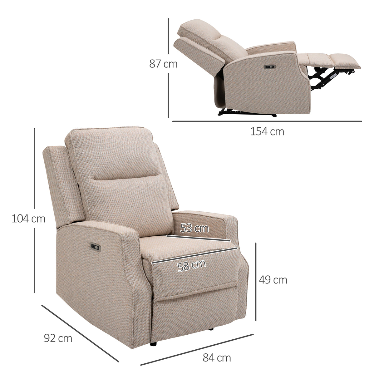 easycomfort easycomfort poltrona relax elettrica poltrona reclinabile 150 moderna con usb per soggiorno camera da letto beige 84x92x104cm