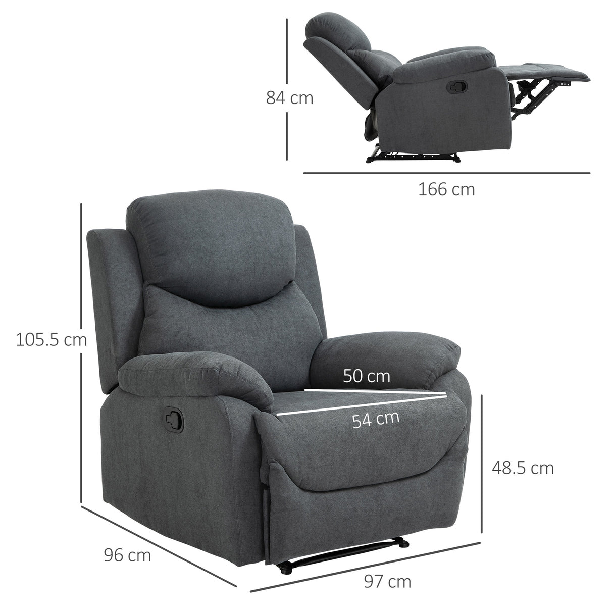 easycomfort easycomfort poltrona relax manuale ergonomica in tessuto poltrona reclinabile a 150 e poggiapiedi per casa e ufficio 93x88x102cm grigio scuro ean 8055776913636