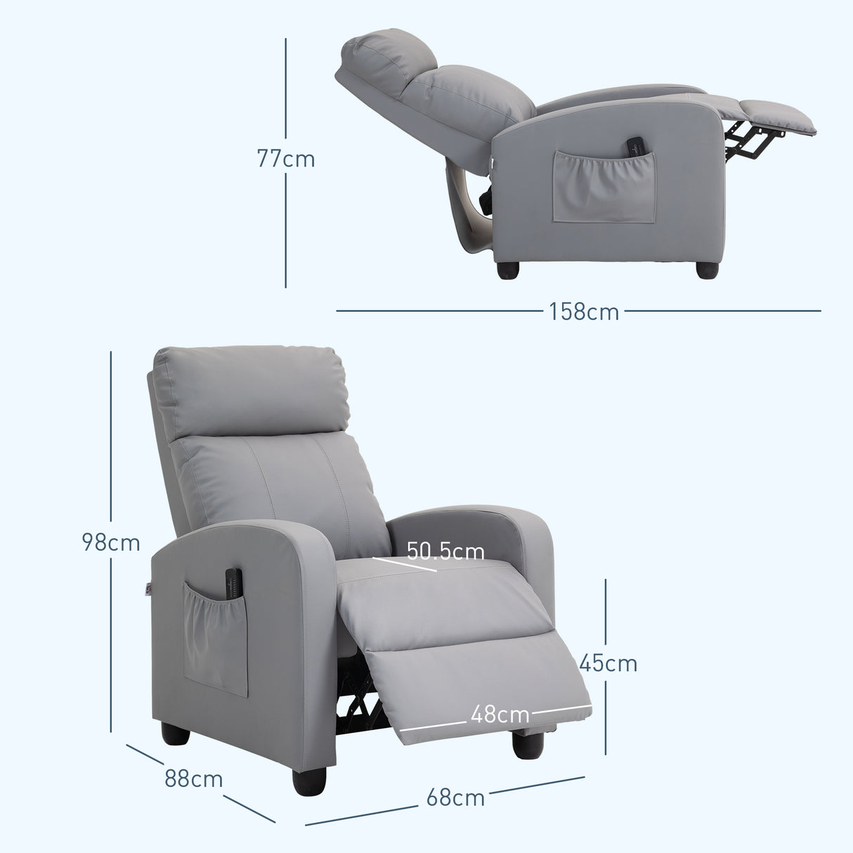 easycomfort easycomfort poltrona relax massaggiante con telecomando e 8 programmi reclinazione e poggiapiedi grigio chiaro