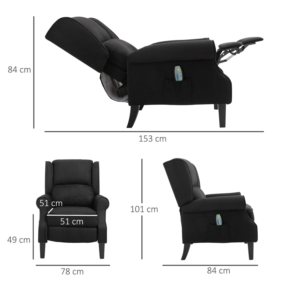 easycomfort easycomfort poltrona relax massaggiante reclinabile con telecomando 78x83x101cm nero