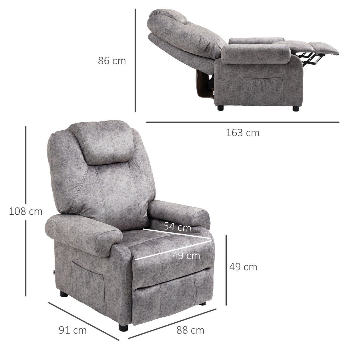easycomfort easycomfort poltrona relax reclinabile manualmente in tessuto con imbottitura extra grigio
