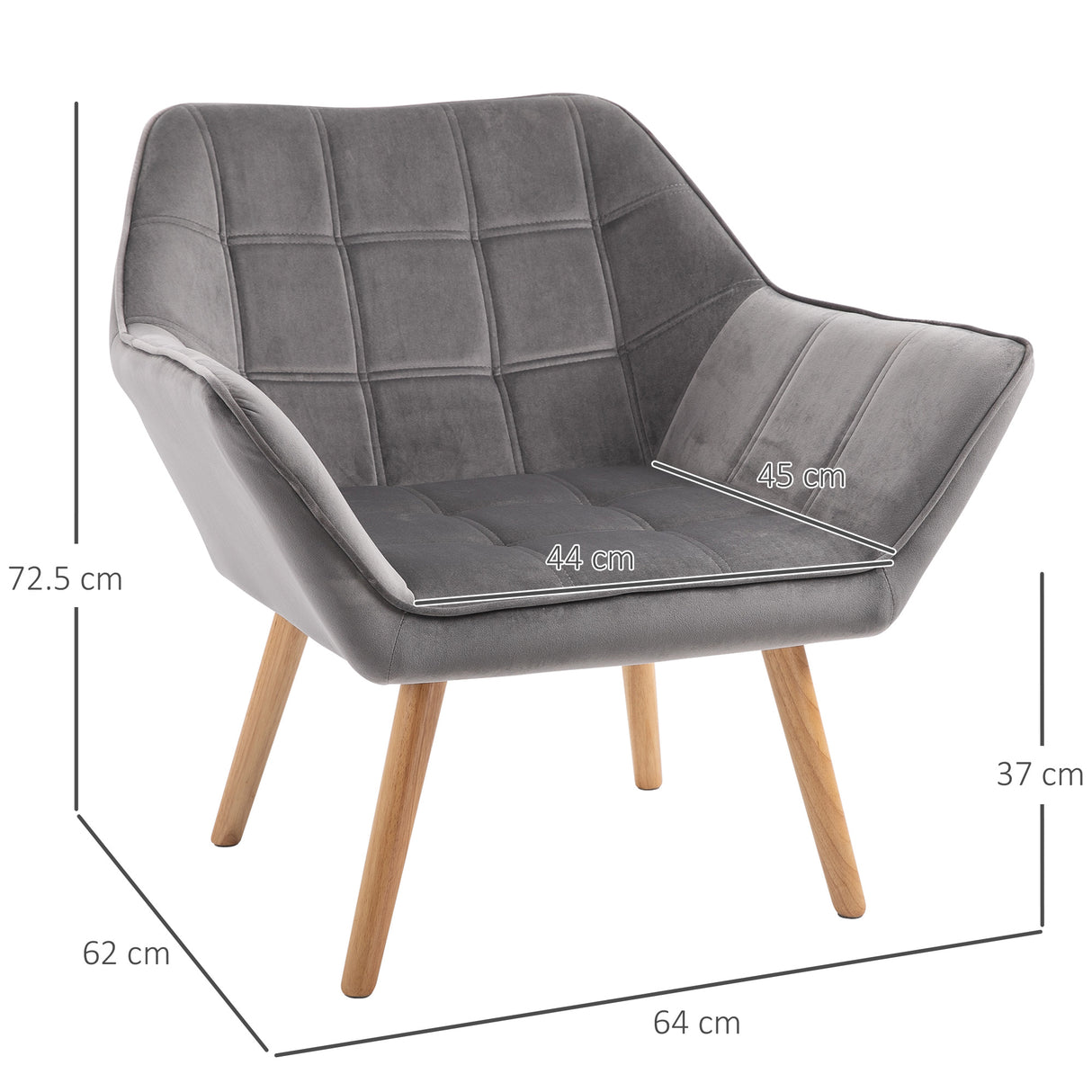 easycomfort easycomfort poltroncina stile nordico in legno ed effetto velluto grigio per soggiorno o ufficio 67x61 5x71 cm