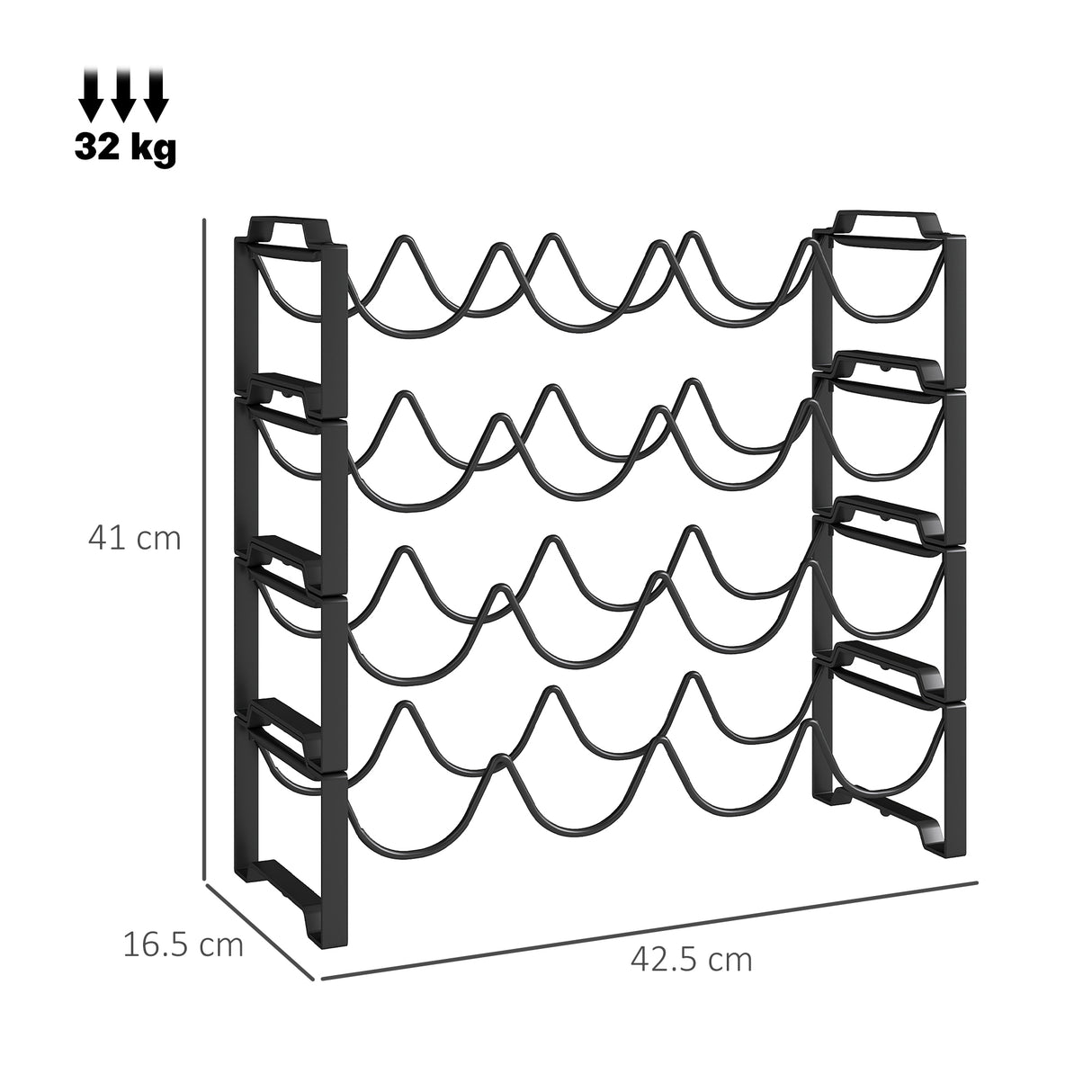 easycomfort easycomfort portabottiglie a 4 livelli a onda impilabili per 16 bottiglie in metallo 42 5x16 5x41 cm nero