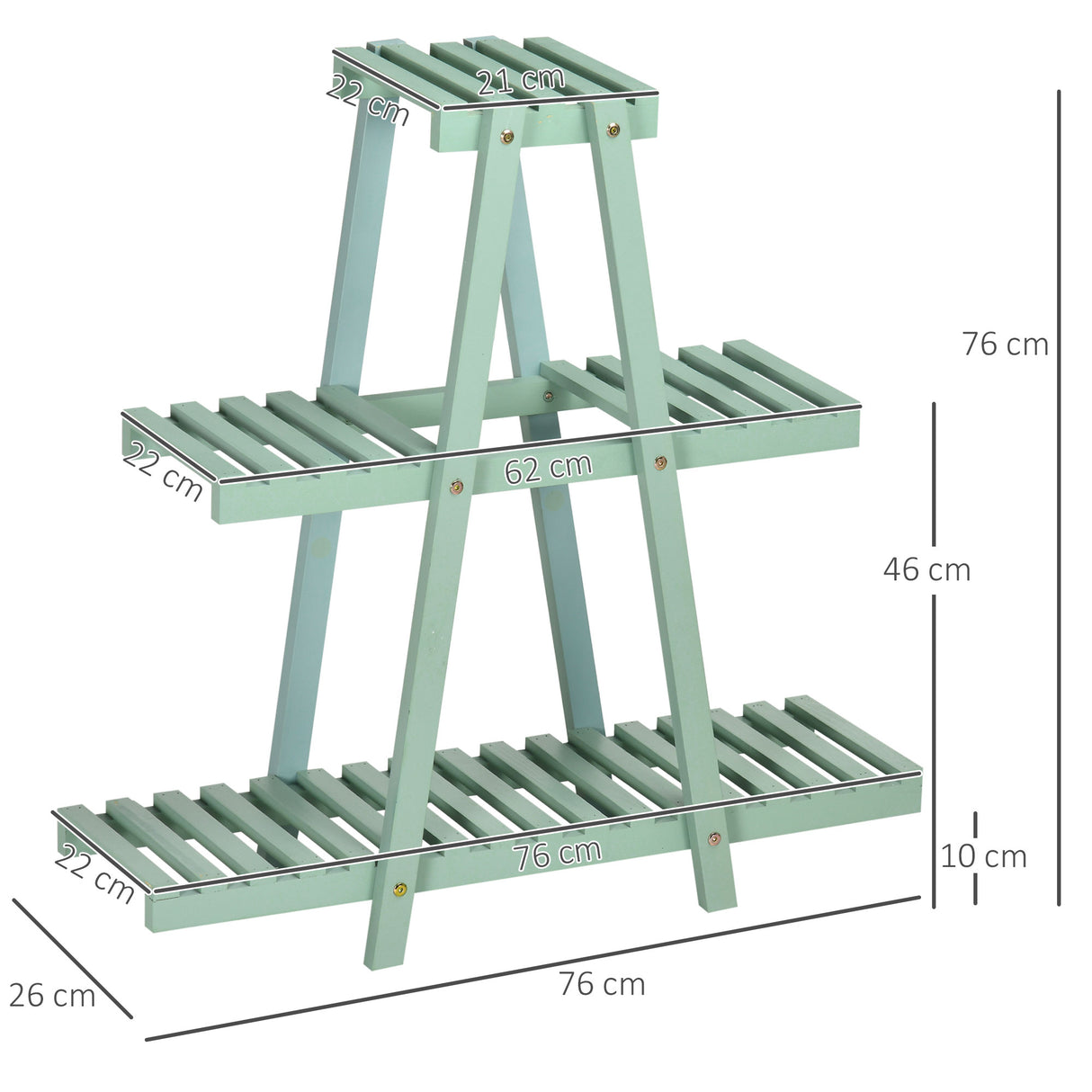 easycomfort easycomfort portapiante a 3 livelli in legno di abete per interni ed esterni 76x26x76 cm verde chiaro