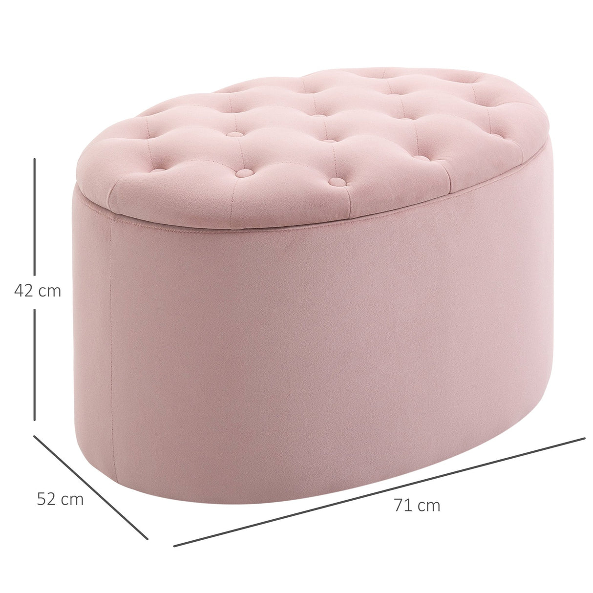 easycomfort easycomfort pouf contenitore ovale imbottito e trapuntato in velluto 71x52x42cm rosa