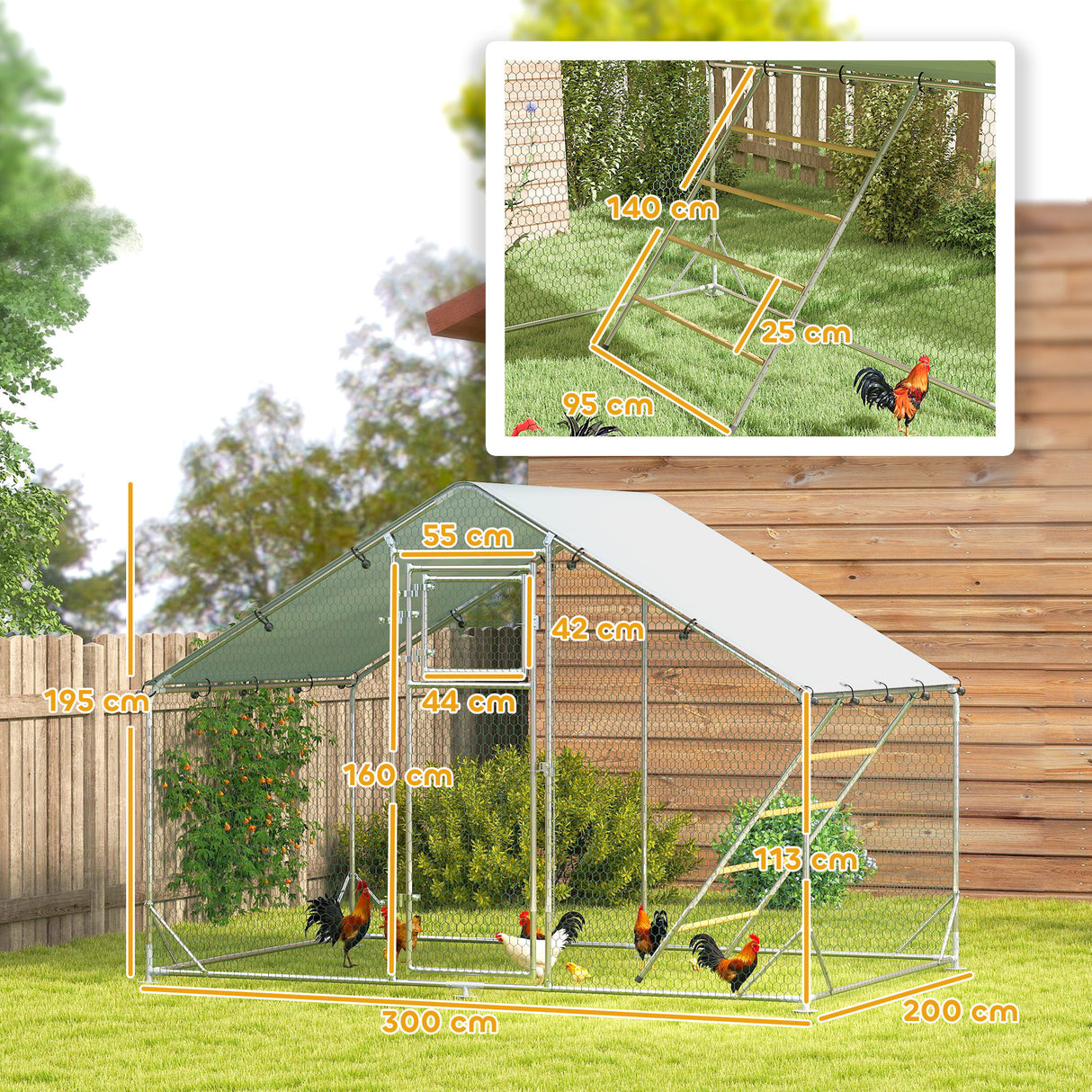 easycomfort easycomfort recinto per galline da 6m per 6 8 animali con tetto impermeabile mangiatoia e posatoio 3x2x1 9m argento