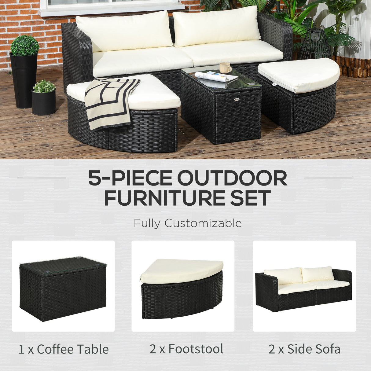 easycomfort easycomfort salotto da giardino con 2 poltrone e 2 poggiapiedi in rattan pe tavolino in vetro nero