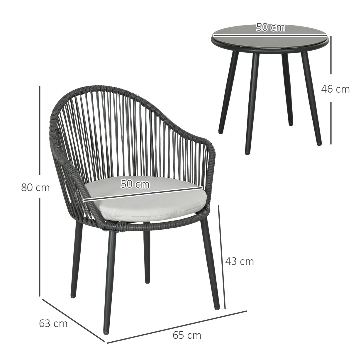 easycomfort easycomfort salotto da giardino in rattan con 2 poltroncine con cuscini e tavolino da caffe in vetro grigio
