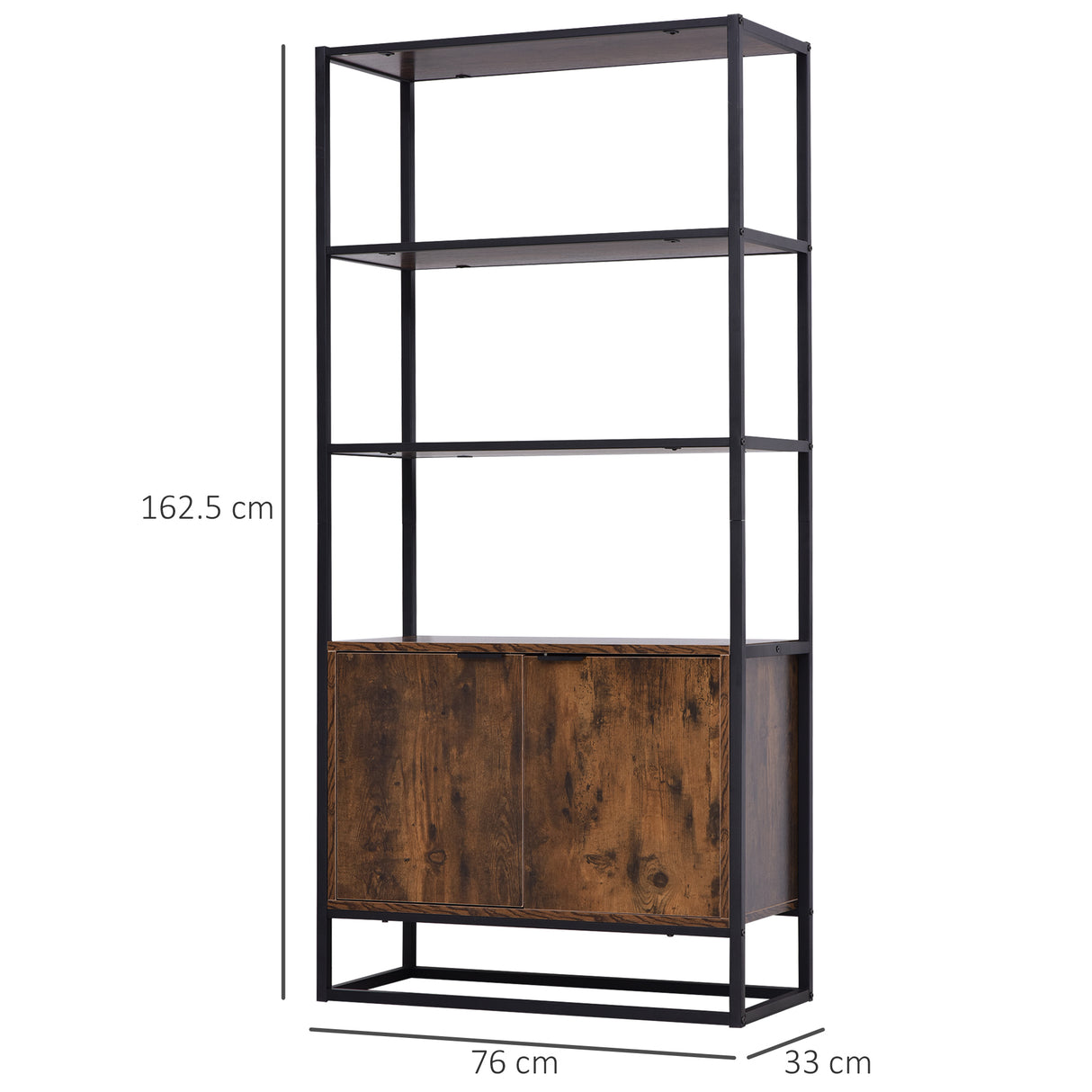 easycomfort easycomfort scaffale libreria in stile vintage con 3 ripiani 1 armadietto in legno e telaio in metallo nero 76x33x162 5cm ean 8054144136066