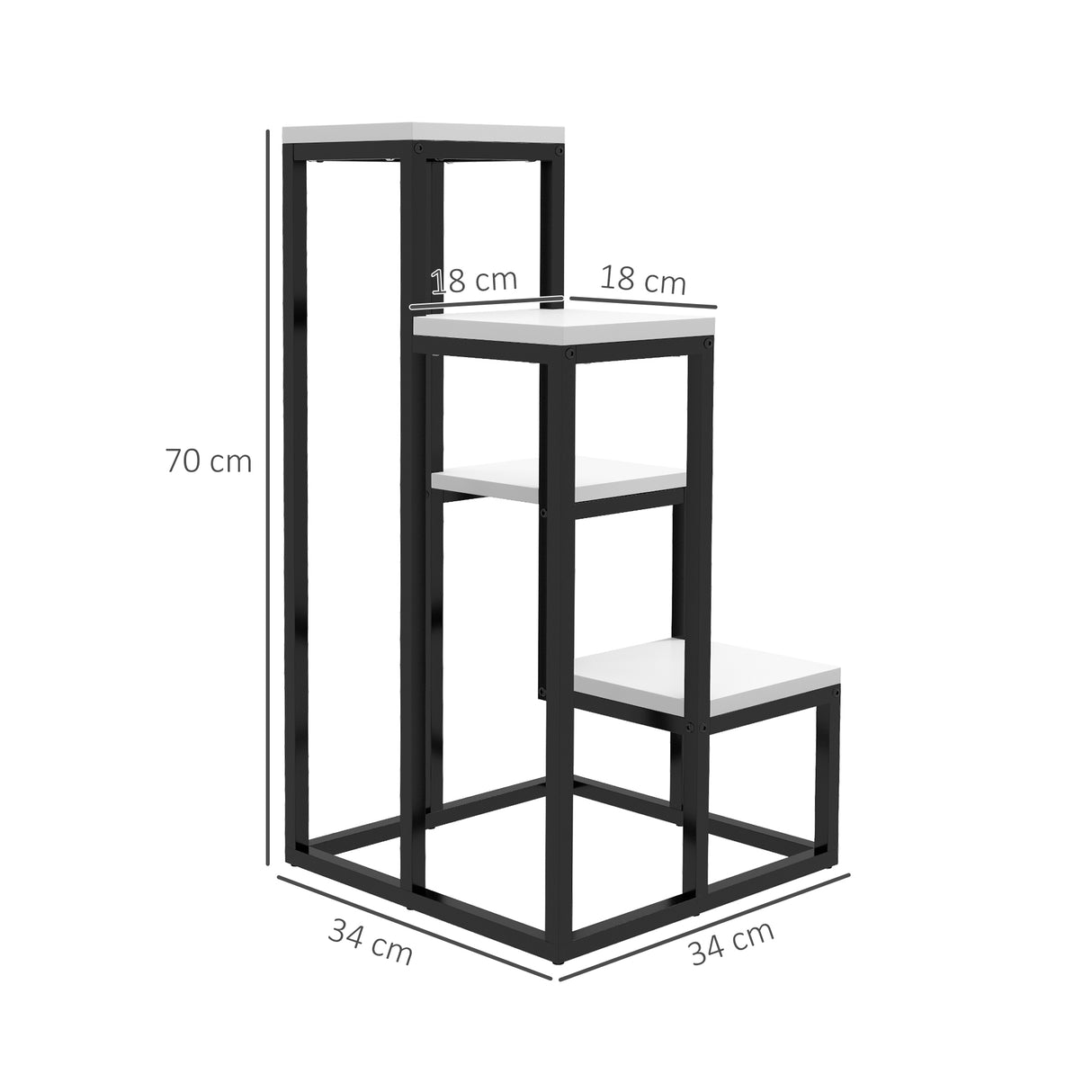 easycomfort easycomfort scaffale per piante a 4 livelli in acciaio e legno 34x34x70cm bianco e nero