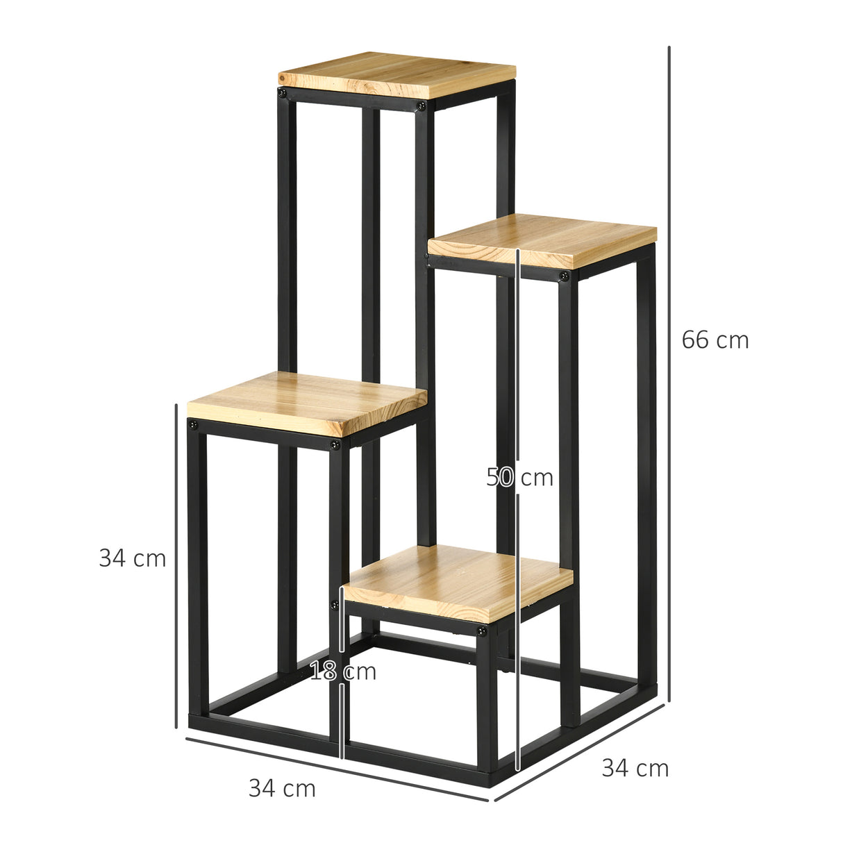 easycomfort easycomfort scaffale per piante a 4 livelli in metallo e legno per interni ed esterni 34x34x66cm