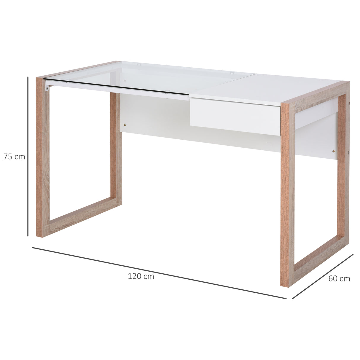 easycomfort easycomfort scrivania moderna di design in legno e vetro temperato con cassetto bianca e color legno per ufficio 120x60x75cm ean 8054144130002