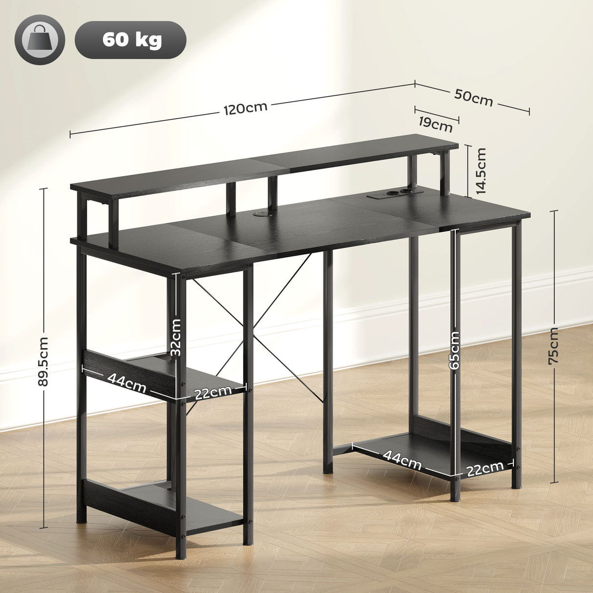 easycomfort easycomfort scrivania per pc reversibile con prese elettriche luci supporto monitor e scaffale 120x50cm nero