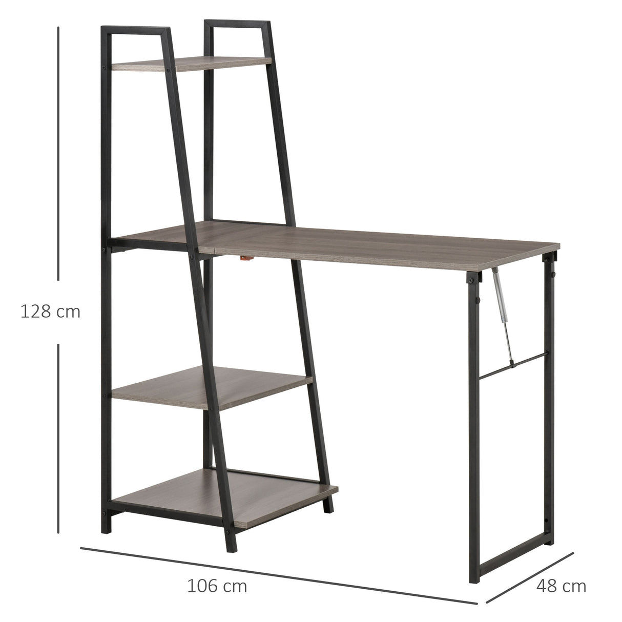 easycomfort easycomfort scrivania pieghevole con libreria salvaspazio a 4 livelli in metallo nero e legno grigio 106x48x128cm